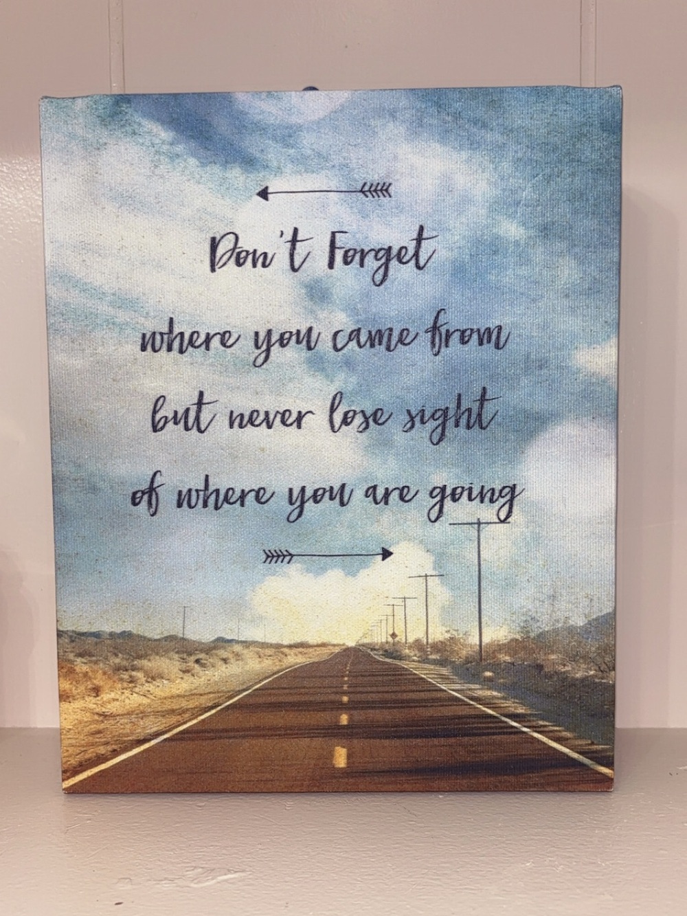 Inspirational Road Quote Canvas Wall Art - Blue & Brown